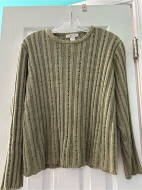 Cherokee Light Olive Ribbed Crewneck Sweater